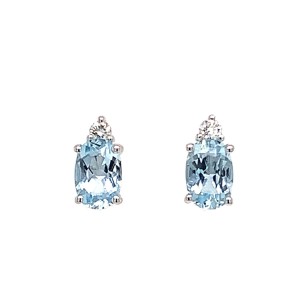 0.92ct Oval Aquamarine & Round Brilliant Cut Diamond Stud Earrings