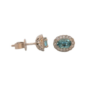 0.84ct Oval Aquamarine & Round Brilliant Cut Diamond Cluster Earrings