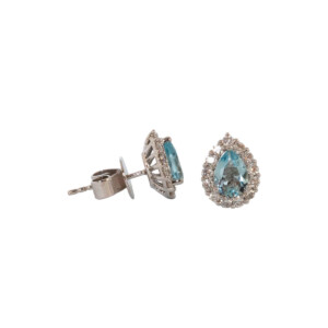 1.17ct Pear Shaped Aquamarine & Round Brilliant Cut Diamond Cluster Stud Earrings