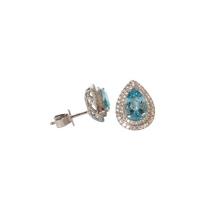 2.35ct Pear Shaped Aquamarine & Round Brilliant Cut Diamond Cluster Earrings