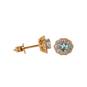 0.38ct Oval Aquamarine & Round Brilliant Cut Diamond Cluster Stud Earrings