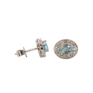 0.89ct Oval Aquamarine & Round Brilliant Cut Diamond Cluster Earrings