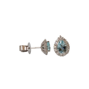 1.54ct Pear Shaped Aquamarine & Round Brilliant Cut Diamond Cluster Stud Earrings