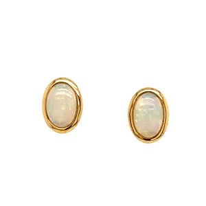 18ct Yellow Gold Rubover Opal Stud Earrings