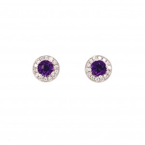1.04ct Amethyst & Diamond Halo Cluster Earrings