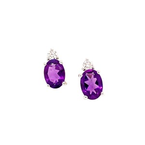 1.32ct Amethyst & Round Brilliant Cut Diamond Stud Earrings