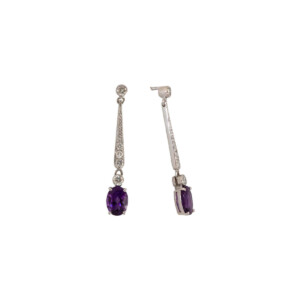 1.99ct Oval Amethyst & Round Brilliant Cut Diamond Drop Earrings