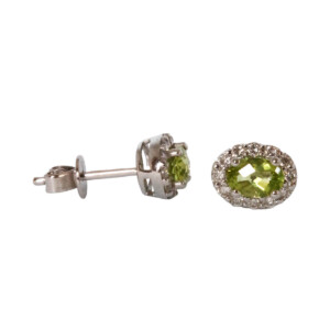 0.99ct Oval Peridot & Round Brilliant Cut Diamond Cluster Earrings