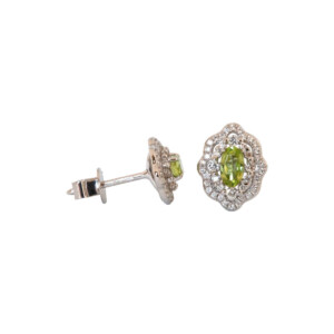 0.49ct Oval Peridot & Round Brilliant Cut Diamond Cluster Stud Earrings