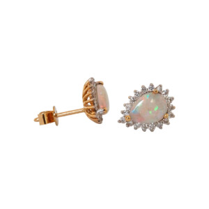 1.11ct Pear Shaped Opal & Round Brilliant Cut Diamond Cluster Stud Earrings