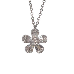 0.49ct Baguette & Round Brilliant Cut Diamond Flower Pendent