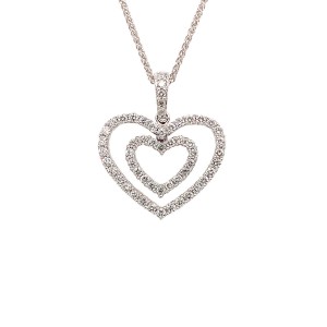 0.60ct Round Brilliant Cut Diamond Double Row Floating Heart Pendant