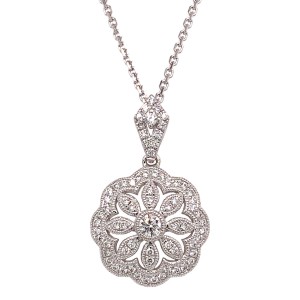 0.39ct Round Brilliant Cut Diamond Floral Diamond Pendant
