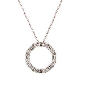 1.16ct Baguette & Round Brilliant Cut Diamond Circle Pendent
