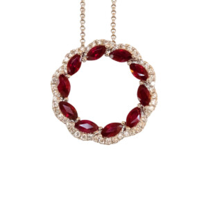 1.52ct Marquise Ruby & Round Brilliant Cut Diamond Open Circle Pendent