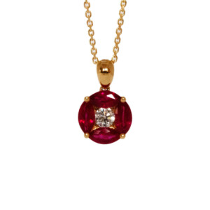 1.14ct Marquise Shaped Rubies & Round Brilliant Cut Diamond Pendent