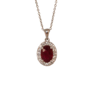 1.18ct Oval Ruby & Round Brilliant Cut Diamond Cluster Pendent
