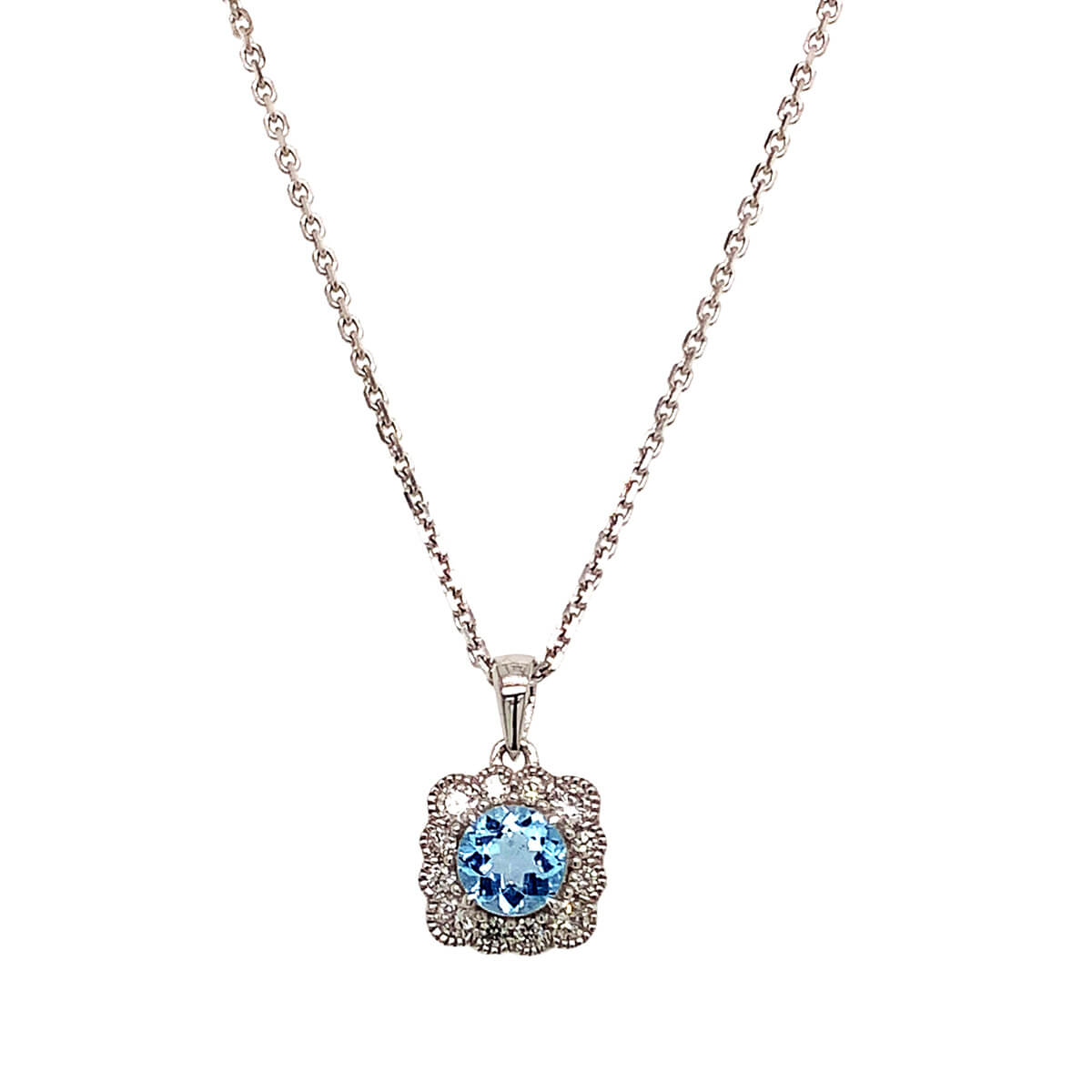 Aquamarine & Diamond Cushion Shaped Pendant