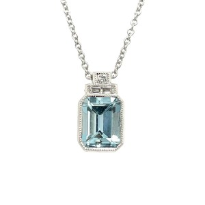 1.15ct Emerald Cut Aquamarine & Diamond Pendent
