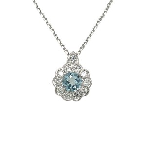 0.55ct Round Aquamarine & Round Brilliant Cut Diamond Cluster Pendant