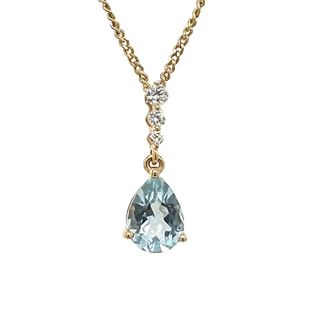 0.90ct Pear Shaped Aquamarine & Round Brilliant Cut Diamond Pendent