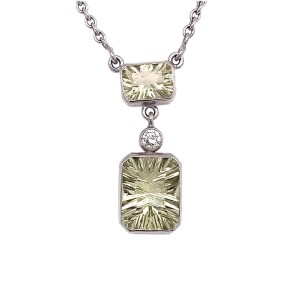 Fancy Emerald Cut Lemon Quartz & Diamond Pendant