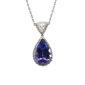 10.96ct Pear Shaped Tanzanite & Round Brilliant Cut Diamond Pendant