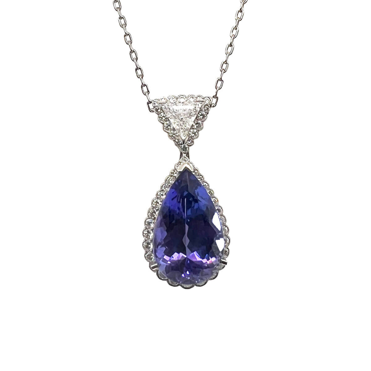 Pear Shaped Tanzanite & Diamond Pendant