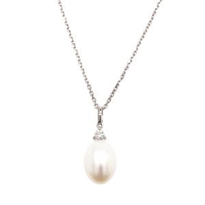 Freshwater Pearl & Diamond Drop Pendant