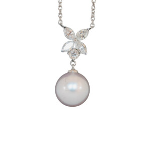 0.47ct Marquise Cut Diamond & Akoya Pearl Drop Pendent
