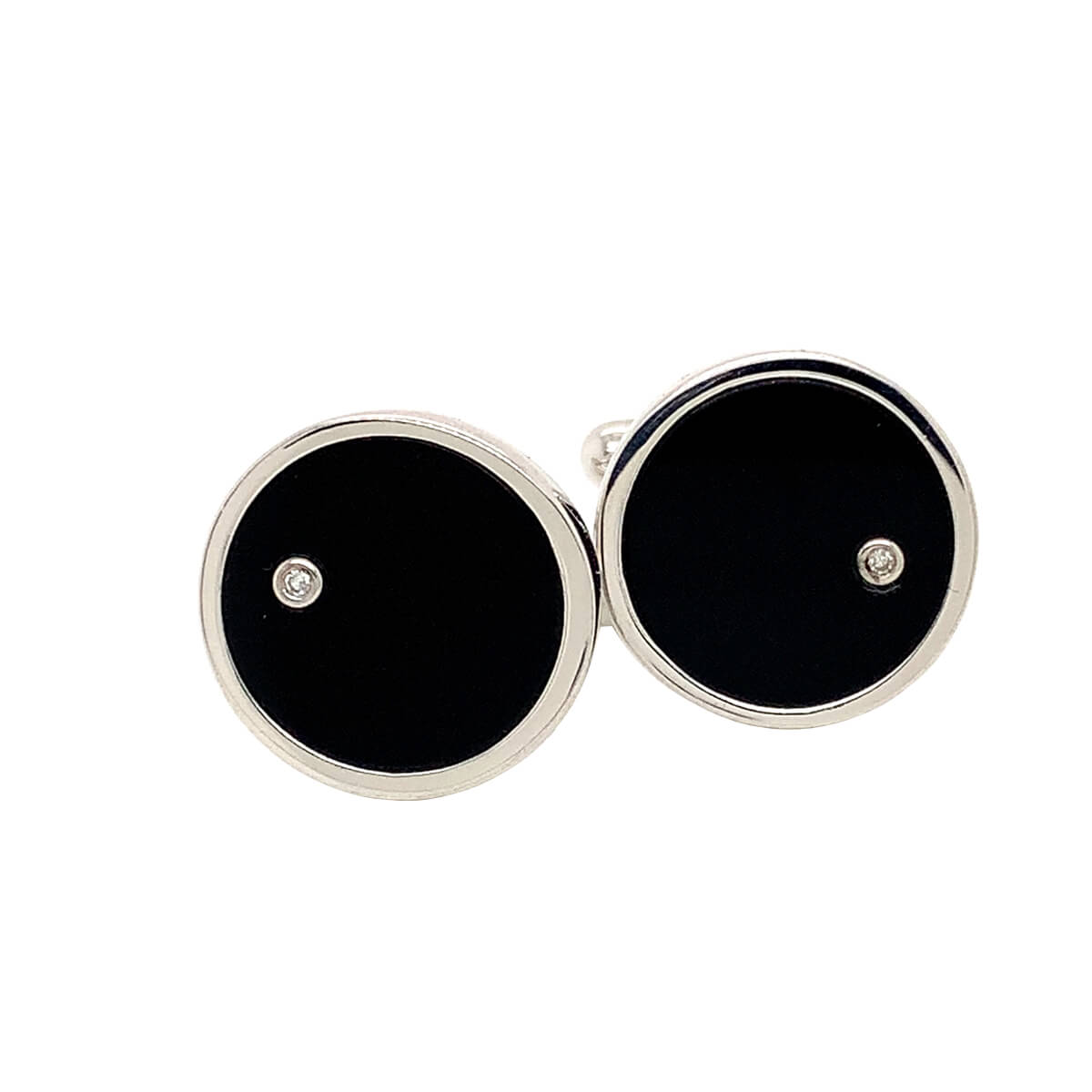 Silver Round Onyx & Diamond Cufflinks