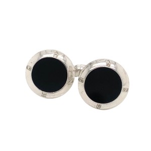 Silver Round Onyx & Diamond Cufflinks