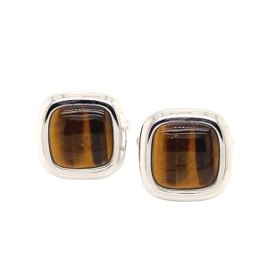Silver Cushion Shaped Tigers Eye Cufflinks