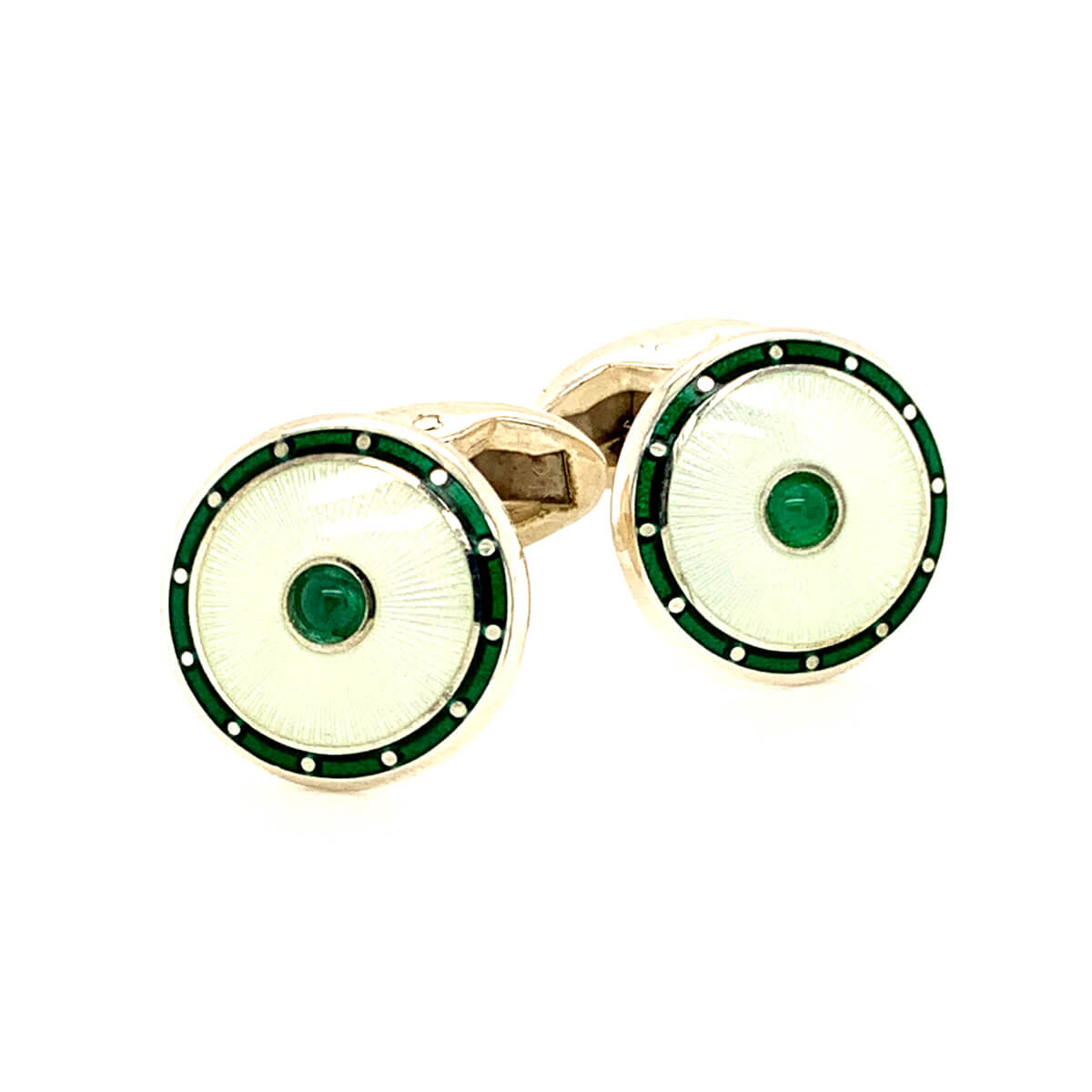 Silver Emerald and Enamel Cufflinks