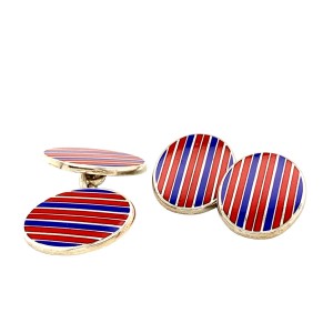 Silver Red, White & Blue Striped Oval Cufflinks