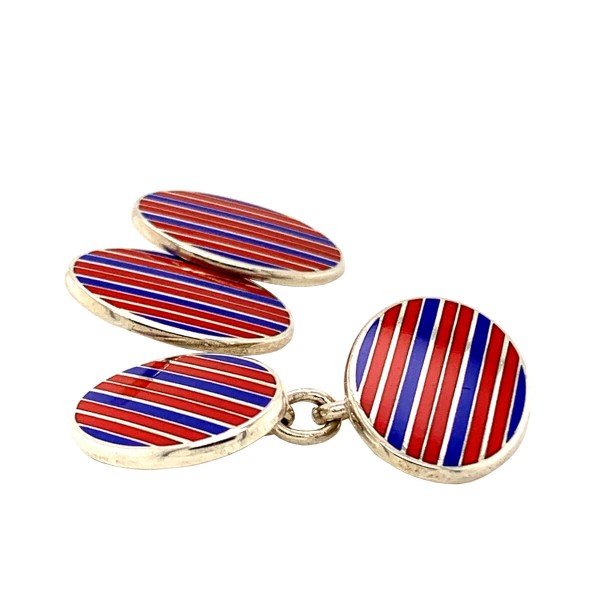 Blue Striped Oval Cufflinks 