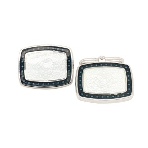 Silver Cushion Shaped Enamel T Bar Cufflinks