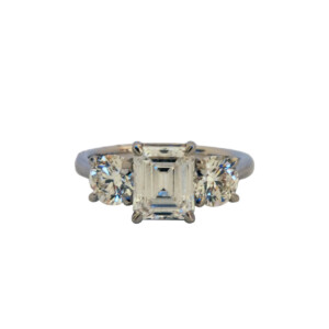 1.68ct Emerald Cut & Round Brilliant Cut Diamond Trilogy Ring