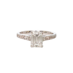 1.01ct Emerald & Round Brilliant Cut Diamond Solitaire Ring