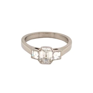 1.20ct Emerald & Asscher Cut Diamond Trilogy Ring
