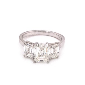 3.54ct Emerald Cut Emerald Diamond Trilogy Ring