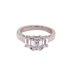 1.71ct Emerald Cut Diamond Trilogy Ring