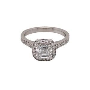 1.01ct Sqaure Emerald Cut Diamond Halo Cluster Ring