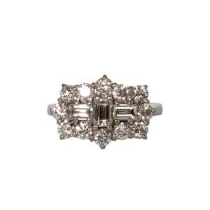 1.84ct Emerald Cut & Round Brilliant Cut Diamond Cluster Ring