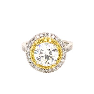 2.52ct Round Brilliant White & Yellow Diamond Halo Cluster Ring