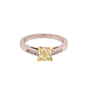 0.92ct Natural Yellow Princess Cut Diamond Solitaire