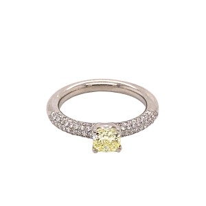 0.70ct Natural Yellow Cushion Cut Diamond Solitaire Ring