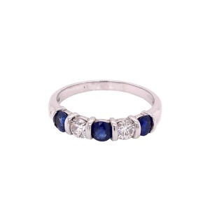0.85ct Round Sapphire and Round Brilliant Cut Diamond Half Eternity Ring