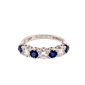 Round Sapphire & Round Brilliant Cut Diamond Half Eternity Ring