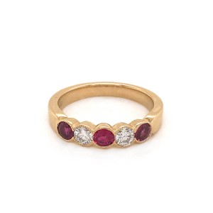 Round Ruby & Round Brilliant Cut Diamond Five Stone Ring